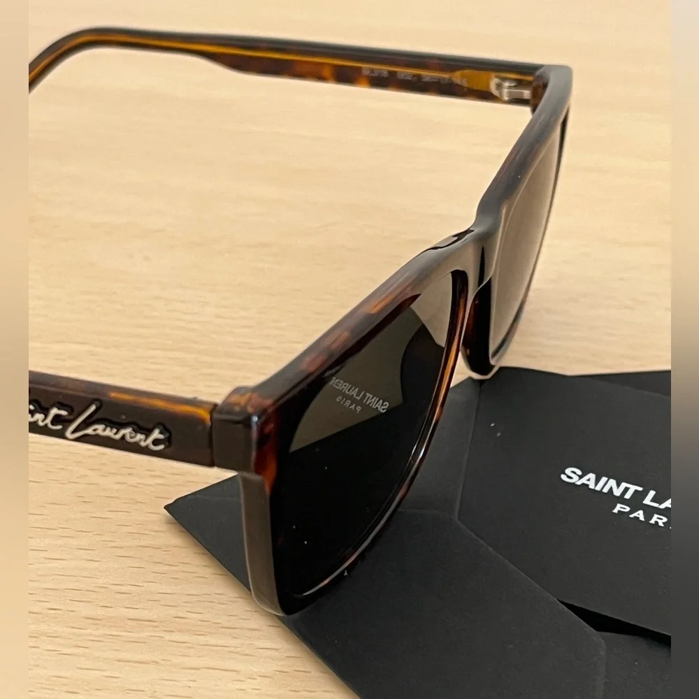 Saint Laurent Brown Tortoiseshell Havana Grey Lens Sunglasses BNWOT Unisex Paris - Picture 8 of 14